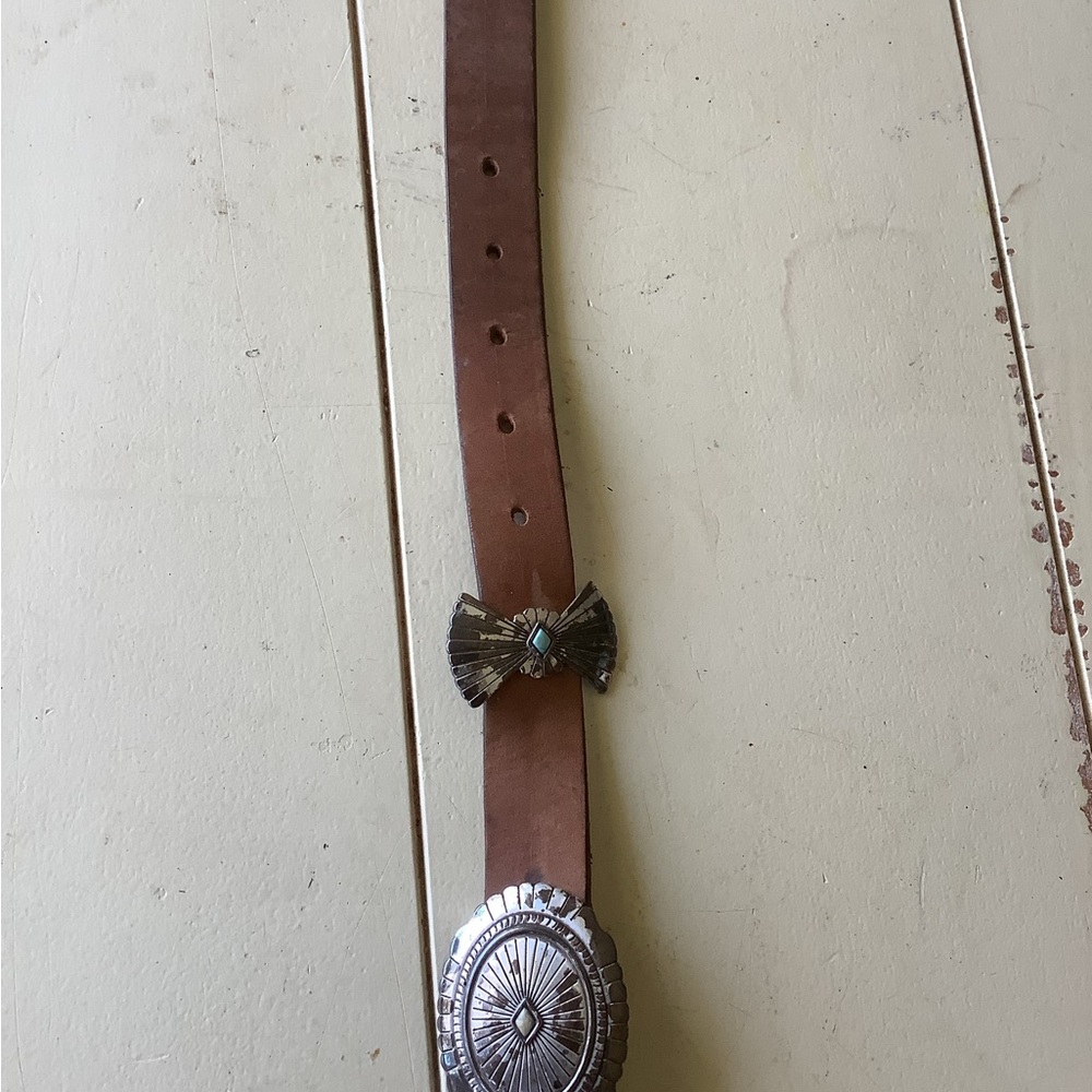Justin Leather Silver Turquoise Belt - Picture 3 of 7